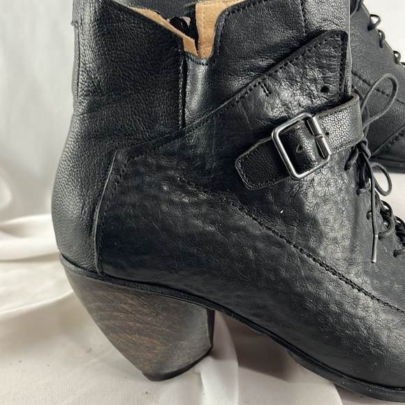 Roda Italian-Made Witchy Black Leather Boots w/ Geometric Wooden Block Heels - Picture 2 of 16